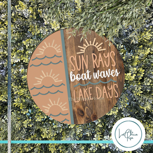 Sun Rays and Boat Waves  - Round  Wood Door Sign | Hanger | ChicaTiza