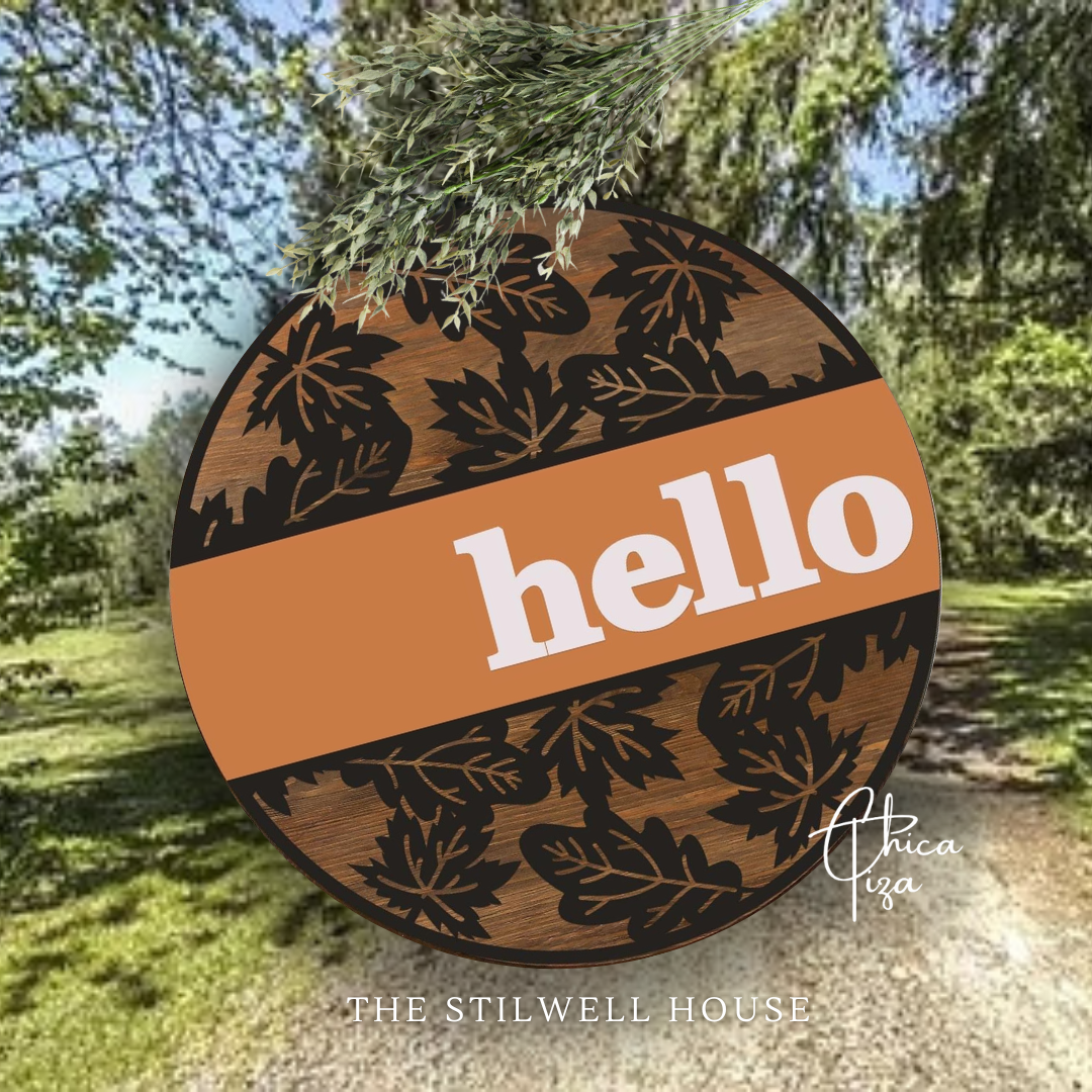 Hello Fall Leaves  -  - Round  Wood Door Sign | Hanger | ChicaTiza