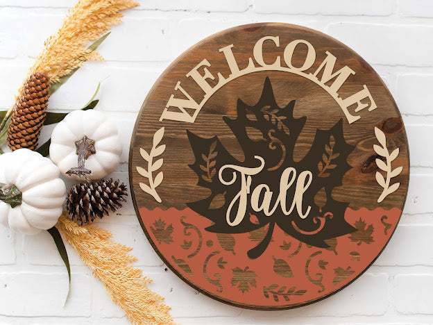 Welcome Fall Large Maple cutout Wood Door Sign | Hanger | ChicaTiza