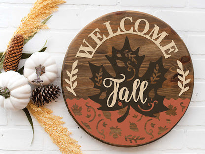 Welcome Fall Large Maple cutout Wood Door Sign | Hanger | ChicaTiza