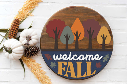 Welcome Fall Trees- Round  Wood Door Sign | Hanger | ChicaTiza