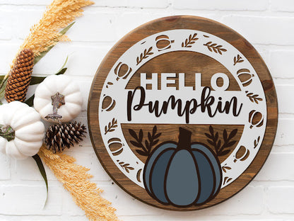 Hello Pumpkin Round  Wood Door Sign | Hanger | ChicaTiza