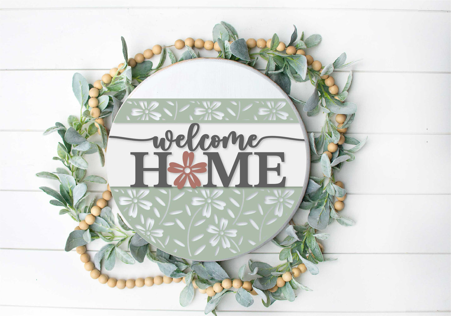 Floral Welcome Home  - Round  Wood Door Sign | Hanger | ChicaTiza