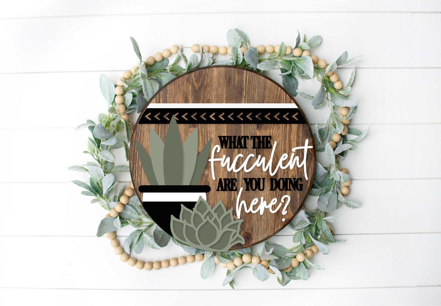 Succulent- What the Succulent are you doing here?  - Round  Wood Door Sign | Hanger | ChicaTiza