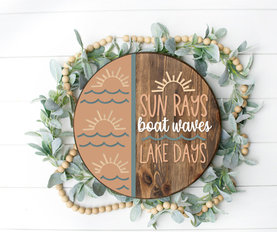 Sun Rays and Boat Waves  - Round  Wood Door Sign | Hanger | ChicaTiza