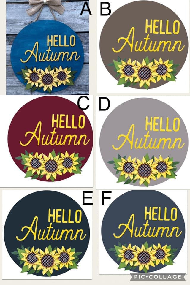 Hello Autumn -  - Round  Wood Door Sign | Hanger | ChicaTiza