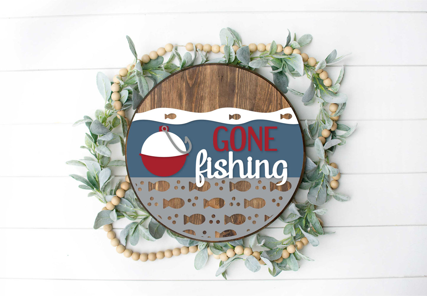 Gone Fishing - Round  Wood Door Sign | Hanger | ChicaTiza