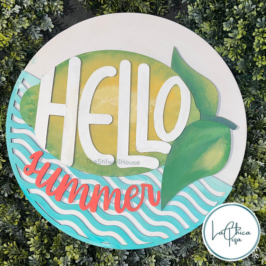 Hello Summer Lemon  - Round  Wood Door Sign | Hanger | ChicaTiza